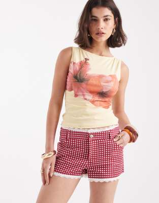 Weworewhat Low Rise Micro Shorts With Lace Trim In Black