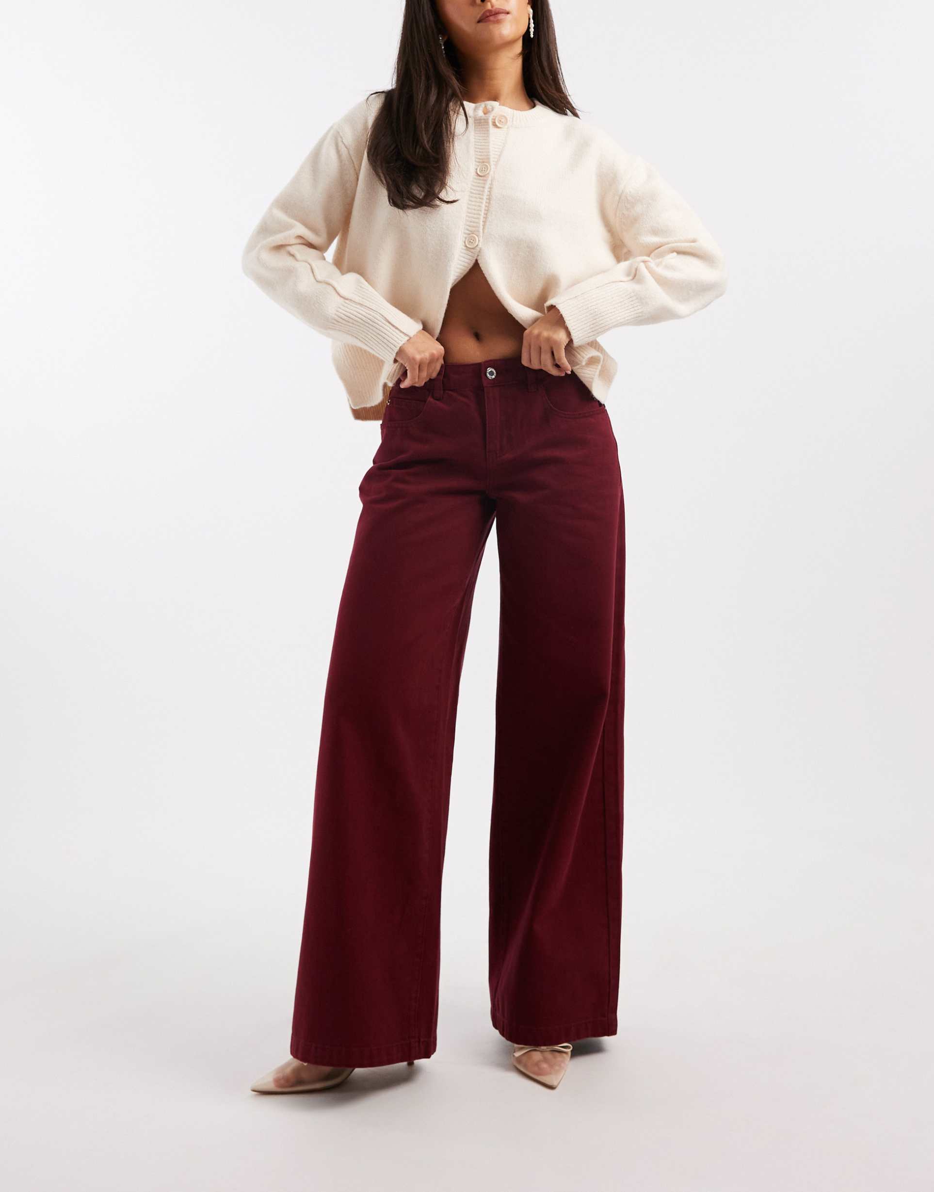 weworewhat low rise relaxed jeans in dark cherry
