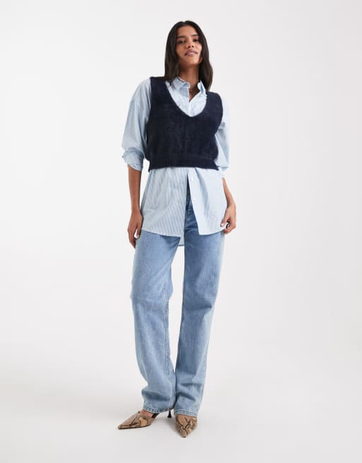 WeWoreWhat - Marineblå og vamset sweatervest med V-hals, 2 af 4