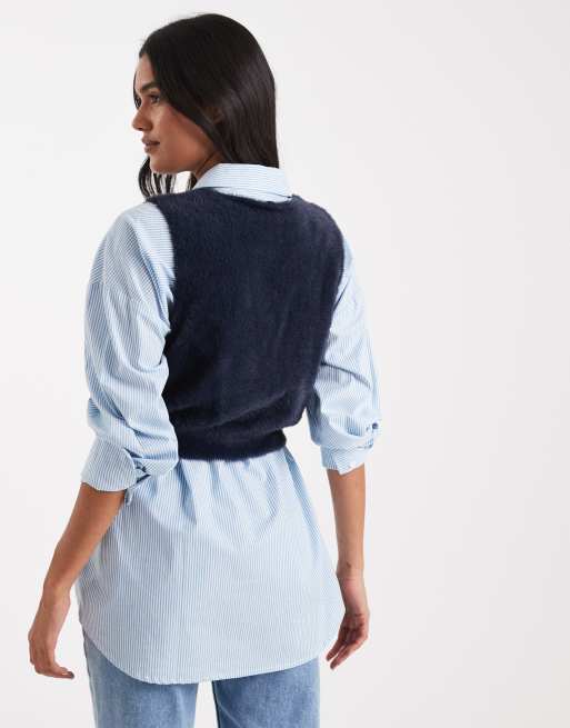 WeWoreWhat - Marineblå og vamset sweatervest med V-hals, 3 af 4