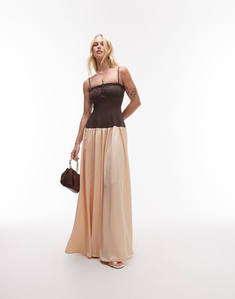 WeWoreWhat – Maxikleid in Kastanienbraun und Blush mit Raffung und Korsettdesign - view 1