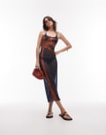 [WeWoreWhat] WeWoreWhat mesh palm print maxi slip dress in midnight blue and clay XL MIDNIGHT BLUE/CLAY