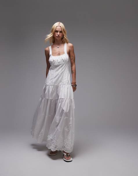 WeWoreWhat - Midi jurk met gerimpelde cups en peplum in ivoorwit - view 1