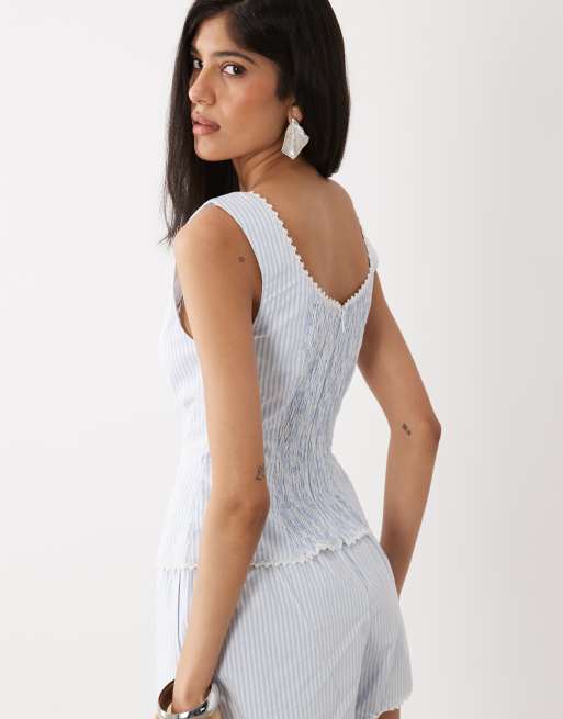 WeWoreWhat - Mix & Match - Top corset d'ensemble à rayures avec encolure dégagée - Bleu, 3 de 4
