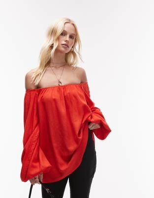 Weworewhat Off Shoulder Balloon Sleeve Top In Red