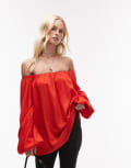 [WeWoreWhat] WeWoreWhat off shoulder balloon sleeve top in red XS Vibrant Red
