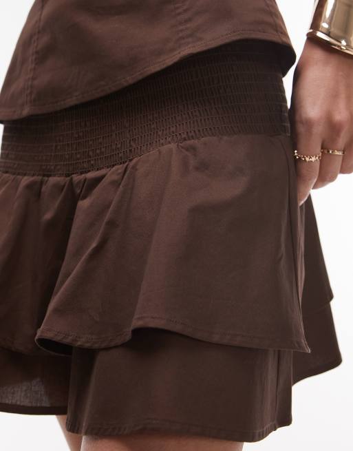 WeWoreWhat rara ruffle mini skirt in chestnut (part of a set), 4 of 5