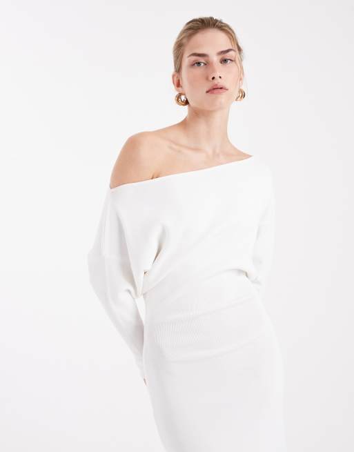 WeWoreWhat - Robe longue asymétrique en maille fine à épaules dénudées - Blanc, 2 de 4