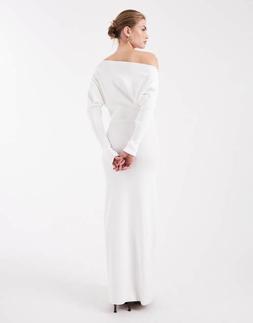 WeWoreWhat - Robe longue asymétrique en maille fine à épaules dénudées - Blanc, 3 de 4