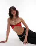 [WeWoreWhat] WeWoreWhat ruched bandeau bikini top in red ombre XXS OXBLOOD/CHERRY