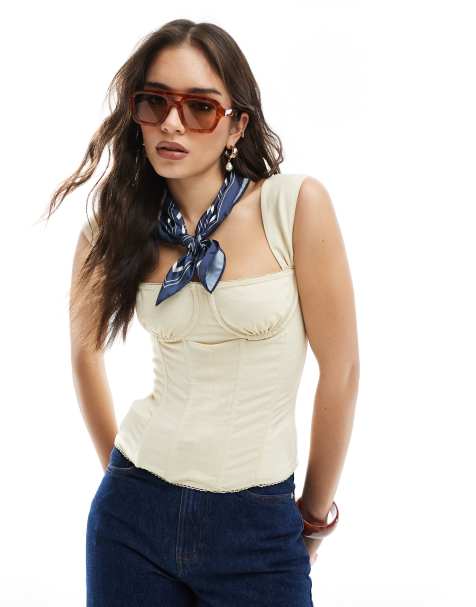 WeWoreWhat ruched cup corset top in sand - view 1