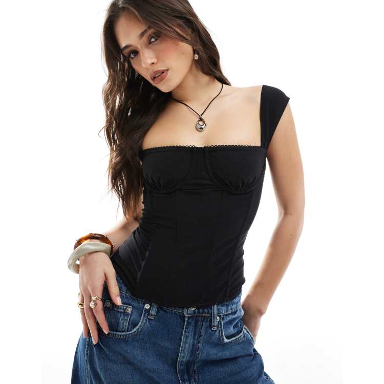 トップス andmary navi corset tops black TA3_SQUAREY_LONG_SLEEVE_CORSET