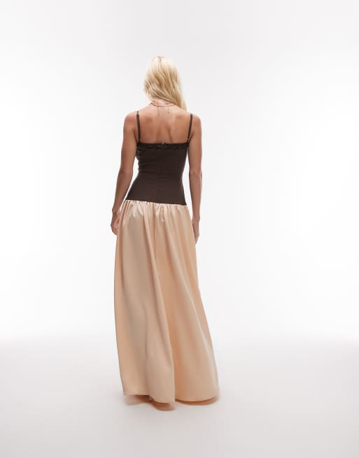 WeWoreWhat ruffle corset maxi dress in chestnut and blush