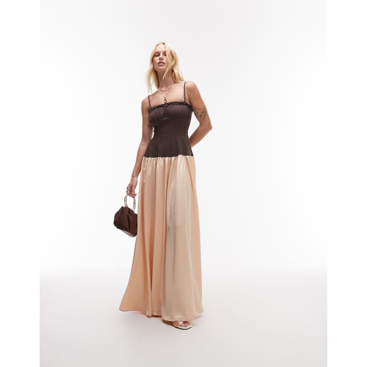 WeWoreWhat ruffle corset maxi dress in chestnut and blush | ASOS
