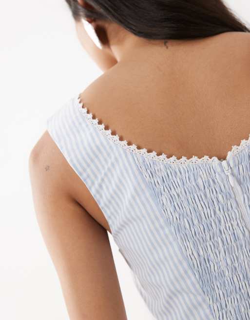 WeWoreWhat scoop neck corset top mix and match co-ord in blue stripe, 4 of 4