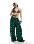 [WeWoreWhat] WeWoreWhat seashells wide leg beach pants in sea green XS SEA GREEN/OFF WHITE