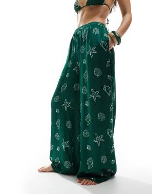 Weworewhat Seashells Wide Leg Beach Pants
