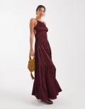 [WeWoreWhat] WeWoreWhat smocked drop waist maxi dress in plum-Purple XL Plum