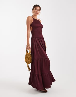 Weworewhat Smocked Dropped Waist Maxi Dress In Purple