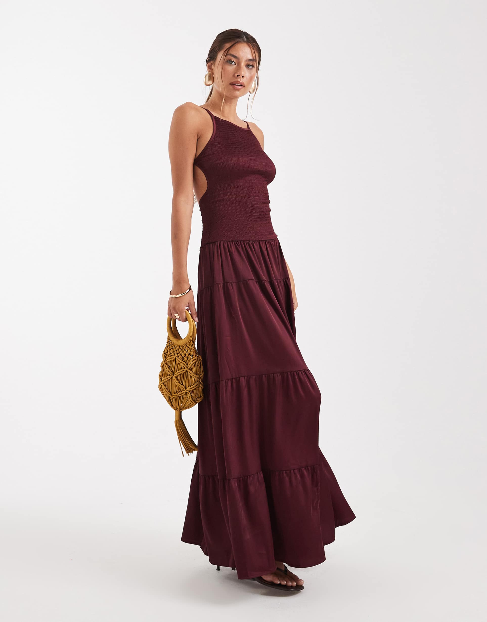 weworewhat smocked dropped waist maxi dress in plum