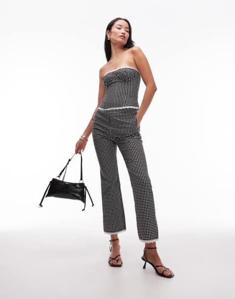 WeWoreWhat - Sorte cropped bukser med lige ben og gingham-tern - view 1