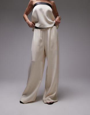 Weworewhat Straight Leg Pants With Contrast Waist In Neutral