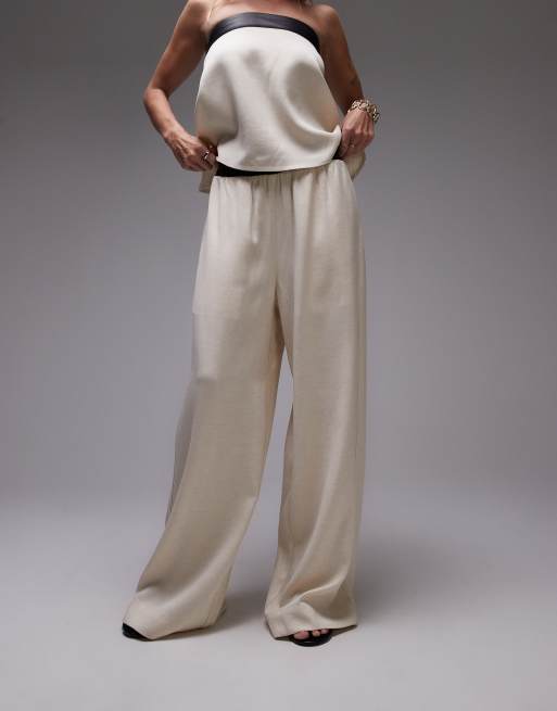WeWoreWhat straight leg trousers with contrast waist in taupe, 2 of 5