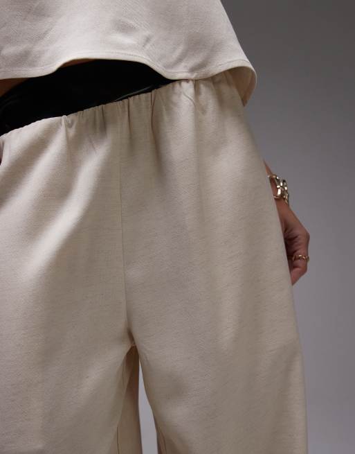 WeWoreWhat straight leg trousers with contrast waist in taupe, 3 of 5