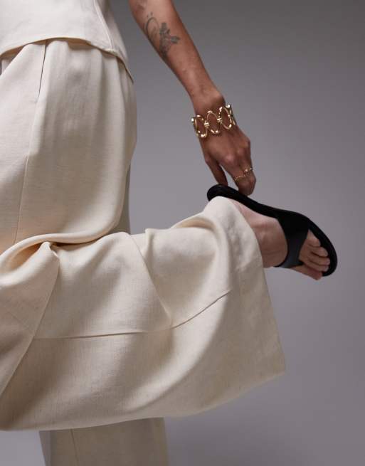 WeWoreWhat straight leg trousers with contrast waist in taupe, 4 of 5