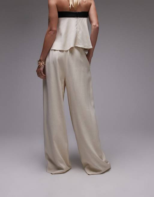 WeWoreWhat straight leg trousers with contrast waist in taupe, 5 of 5