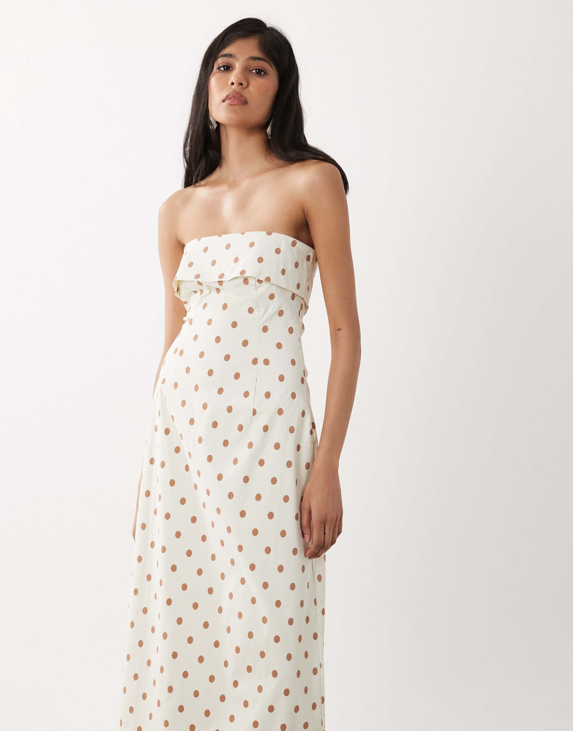 weworewhat strapless foldover midaxi dress in polka-dot ivory