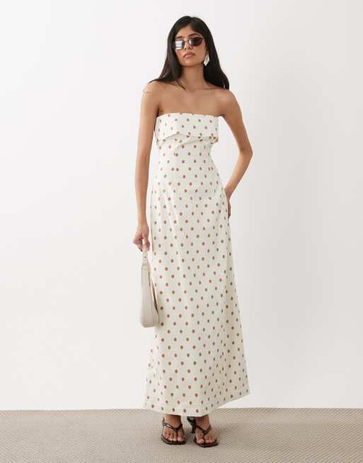 WeWoreWhat - Strapless midi jurk met omslag en stippen in ivoorwit, 2 van 4