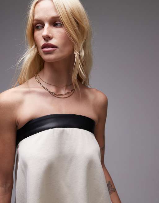 WeWoreWhat strapless smock top in black and taupe, 3 of 4