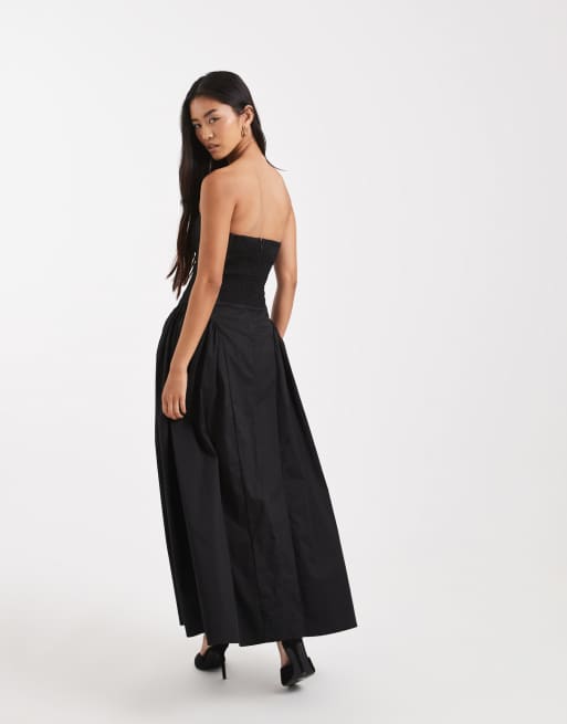 WeWoreWhat strapless structured corset drop waist midaxi dress in black, 4 of 4