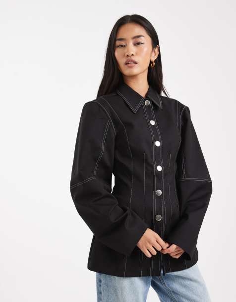 WeWoreWhat structured balloon sleeve shirt in black - view 1