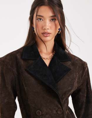 Weworewhat Suede Double Breasted Longline Coat In Brown