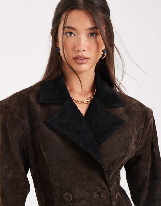 WeWoreWhat suede double breasted longline coat in chocolate