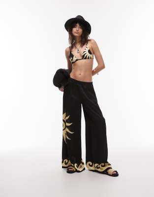 Weworewhat Sun Wave Placement Wide Leg Beach Pants