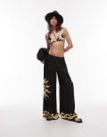[WeWoreWhat] WeWoreWhat sun wave placement wide leg beach pants in black XL Black/Off-White