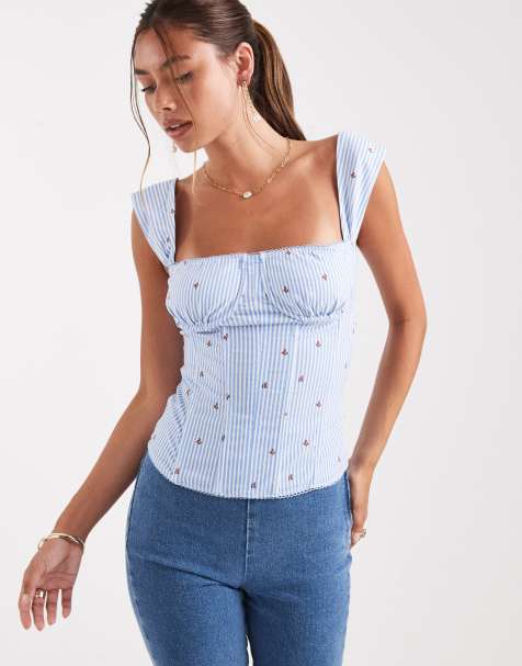 WeWoreWhat - Top corset avec bonnets préformés à fronces - Bleu ciel - view 1