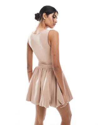 Weworewhat V-waist Bubble Hem Mini Dress In Pink