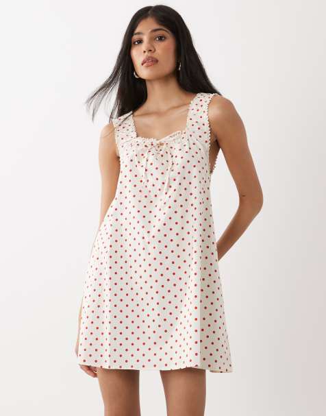 WeWoreWhat - Vestido color marfil estilo babydoll con estampado de lunares - view 1