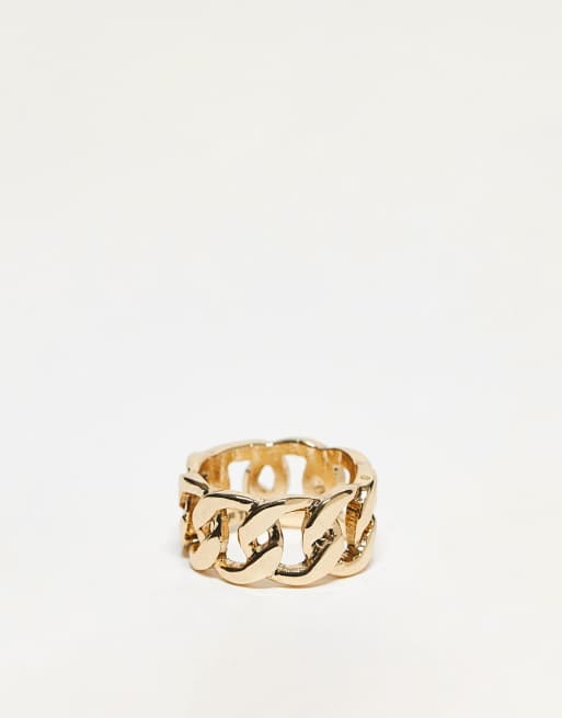 WFTW - Anello a fascia con catenina e strass color oro