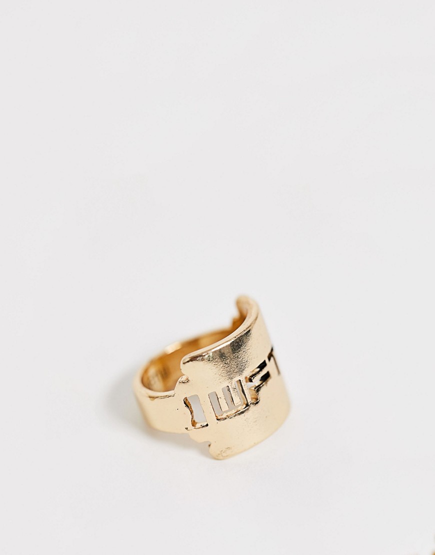 WFTW band ring with cut out logo in gold