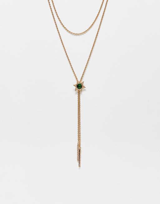 WFTW - Bolo - Collana a cravatta color oro con pietra verde