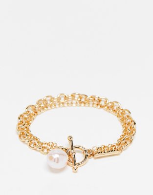 WFTW - Bracciale spesso a doppia catenina color oro con perla rosa