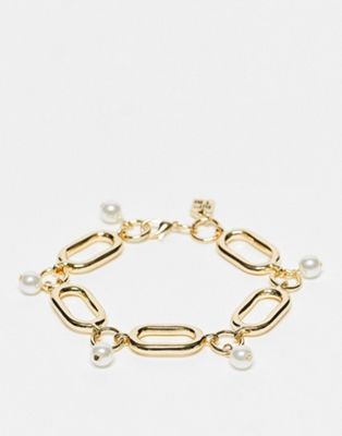 WFTW oval chain bracelet with gunmetal pearls in gold - ASOS Price Checker