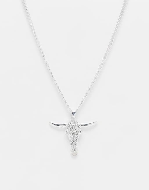 WFTW - Catenina con pendente con testa di ariete con cristalli incastonati color argento