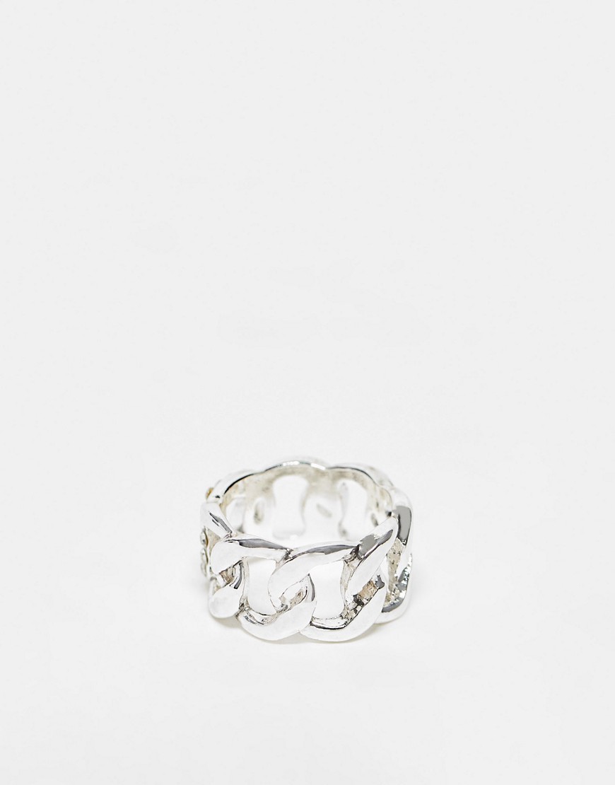 WFTW chain band ring with crystal link in silver