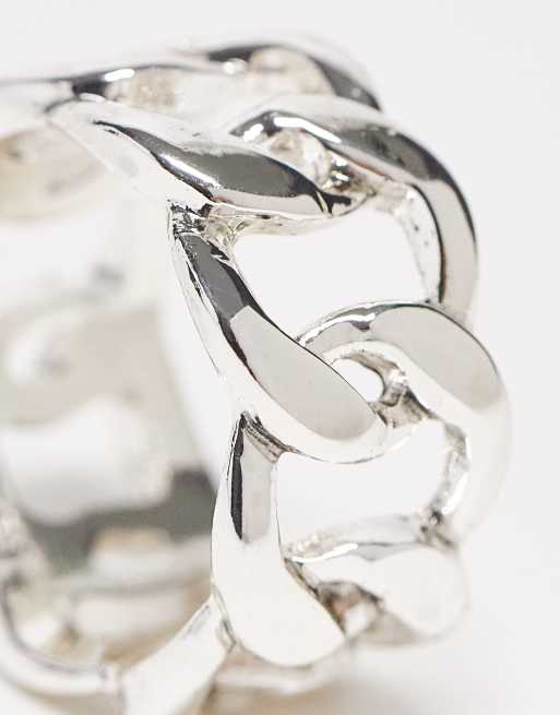 WFTW chain band ring with crystal link in silver | ASOS